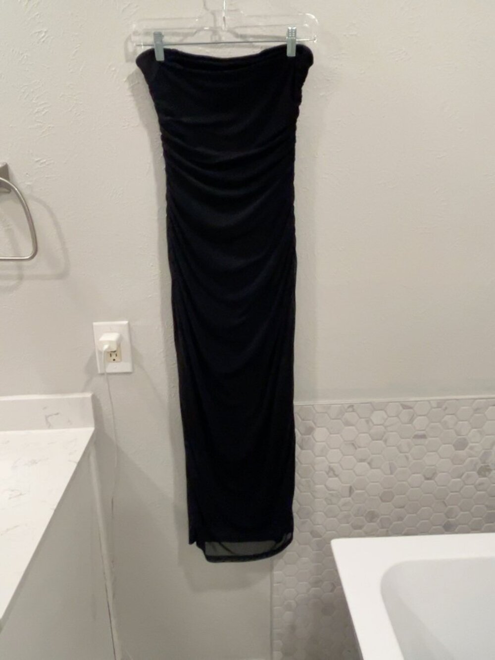 PrettyGarden Black Strapless Ruched Maxi Dress Size M - NEVER WORN